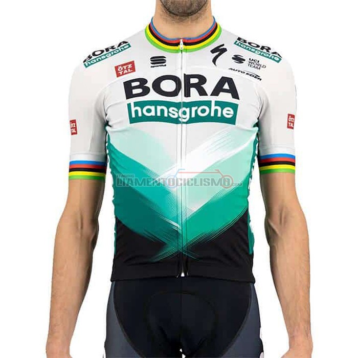 Abbigliamento Ciclismo Bora Campione Bianco Manica Corta 2021 Verde